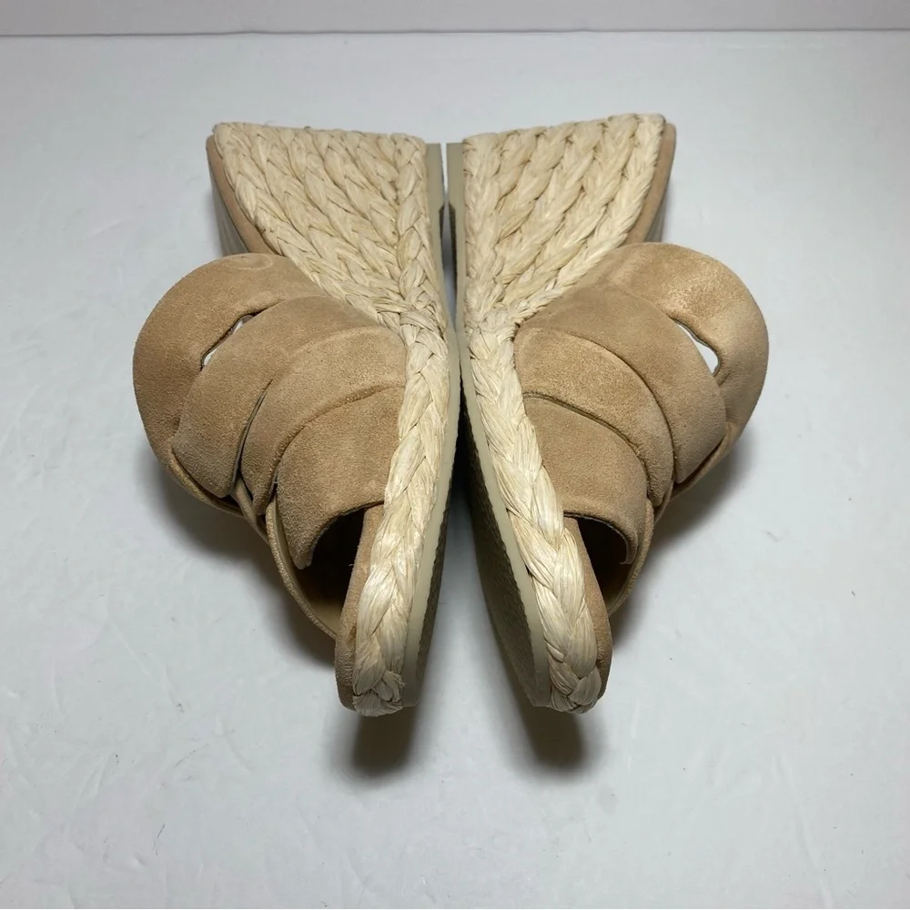 New Vince Gilian Braided Strap In Blonde Suede Espadrille Wedge Sandals Size 8